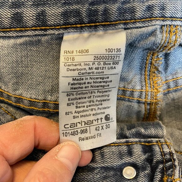 Carhartt Mens Carpenter Jeans 42x24 Relaxed Fit Denim Blue Cotton Blend Workwear - Picture 16 of 16